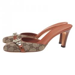 مملوكة مسبقًا صندل  سلايد غوتشي غوتشيسيما مزين بأبزيم كانفاس بيج مقاس 38.5