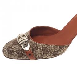 مملوكة مسبقًا صندل سلايد غوتشي غوتشيسيما مزين بأبزيم كانفاس بيج مقاس 38.5