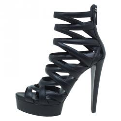 Pre Owned Gucci Black Cutout Leather Venus Platform Booties Size 39