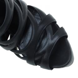 Pre Owned Gucci Black Cutout Leather Venus Platform Booties Size 39