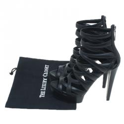 Pre Owned Gucci Black Cutout Leather Venus Platform Booties Size 39