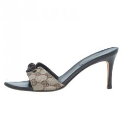 Pre Owned Gucci Beige Guccissima Canvas Knotted Bow Mules Size 37.5