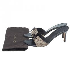 Pre Owned Gucci Beige Guccissima Canvas Knotted Bow Mules Size 37.5