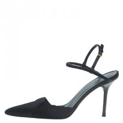 Pre Owned صندل غوتشي بطيات و جلد بحزام للكاحل ومقدمة مدببة ساتان أسود مقاس 37.5