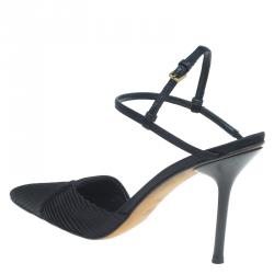 Pre Owned صندل غوتشي بطيات و جلد بحزام للكاحل ومقدمة مدببة ساتان أسود مقاس 37.5