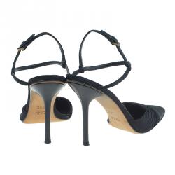 Pre Owned صندل غوتشي بطيات و جلد بحزام للكاحل ومقدمة مدببة ساتان أسود مقاس 37.5