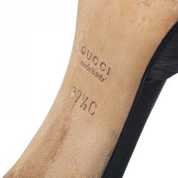 Pre Owned صندل غوتشي بطيات و جلد بحزام للكاحل ومقدمة مدببة ساتان أسود مقاس 37.5