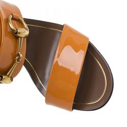 Pre Owned Gucci Yellow Patent Horsebit Ankle Strap Sandals Size 35.5