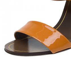 Pre Owned Gucci Yellow Patent Horsebit Ankle Strap Sandals Size 35.5