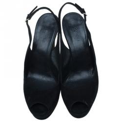 مملوكة مسبقًا Gucci Black Suede Peep Toe Slingback Platform Wedge Sandals Size 36
