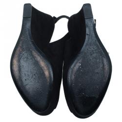 مملوكة مسبقًا Gucci Black Suede Peep Toe Slingback Platform Wedge Sandals Size 36