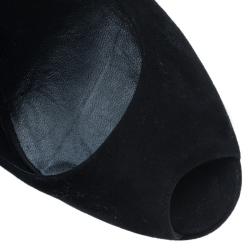 مملوكة مسبقًا Gucci Black Suede Peep Toe Slingback Platform Wedge Sandals Size 36