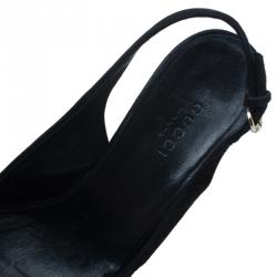 مملوكة مسبقًا Gucci Black Suede Peep Toe Slingback Platform Wedge Sandals Size 36