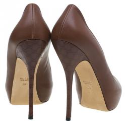 مملوكة مسبقًا Gucci Brown Leather Sofia Peep Toe Platform Pumps Size 39