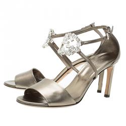 Pre Owned صندل غوتشي جلد برونزي ميت اليك شعار GG المرصع بحزام للكاحل مقاس 37