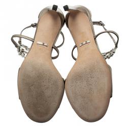 Pre Owned صندل غوتشي جلد برونزي ميتاليك شعار GG المرصع بحزام للكاحل مقاس 37