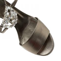 Pre Owned صندل غوتشي جلد برونزي ميتاليك شعار GG المرصع بحزام للكاحل مقاس 37