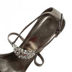 Pre Owned صندل غوتشي جلد برونزي ميتاليك شعار GG المرصع بحزام للكاحل مقاس 37