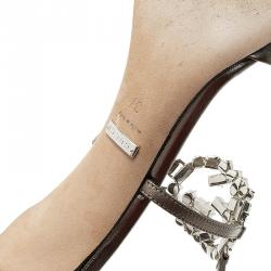 Pre Owned صندل غوتشي جلد برونزي ميتاليك شعار GG المرصع بحزام للكاحل مقاس 37