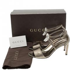 Pre Owned صندل غوتشي جلد برونزي ميتاليك شعار GG المرصع بحزام للكاحل مقاس 37