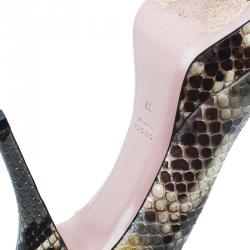 Pre Owned حذاء كعب عالي غوتشي جلد ثعبان ثنائي اللون مقدمة مفتوحة نعل سميك مقاس 39