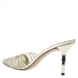 مملوكة مسبقًا صندل سلايد غوتشي جلد ذهبي ميتاليك مقاس 41