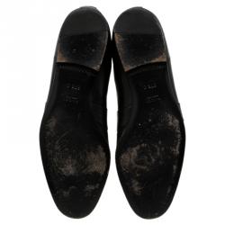 Pre Owned Gucci Black Leather and Elastic Horsebit Ankle Boots Size 37.5