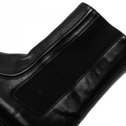 Pre Owned Gucci Black Leather and Elastic Horsebit Ankle Boots Size 37.5