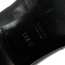 Pre Owned Gucci Black Leather and Elastic Horsebit Ankle Boots Size 37.5