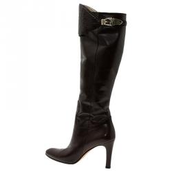 Pre Owned Gucci Brown Crocodile and Leather Over Knee Boots Size 37