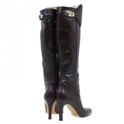 Pre Owned Gucci Brown Crocodile and Leather Over Knee Boots Size 37