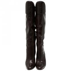 Pre Owned Gucci Brown Crocodile and Leather Over Knee Boots Size 37