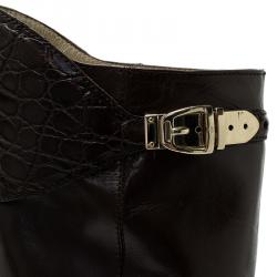 Pre Owned Gucci Brown Crocodile and Leather Over Knee Boots Size 37
