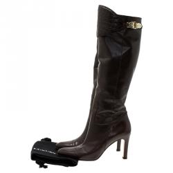 Pre Owned Gucci Brown Crocodile and Leather Over Knee Boots Size 37