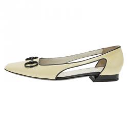 Pre Owned حذاء باليرينا فلات غوتشي جلد أصفر لامع هورسبيت مزين مقاس 37.5