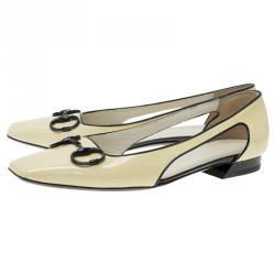 Pre Owned حذاء باليرينا فلات غوتشي جلد أصفر لامع هورسبيت مزين مقاس 37.5