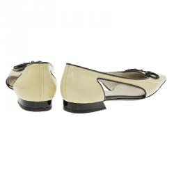 Pre Owned حذاء باليرينا فلات غوتشي جلد أصفر لامع هورسبيت مزين مقاس 37.5