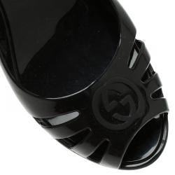 Pre Owned Gucci Black GG Marola Rubber Peep Toe Wedge Pump Size 38