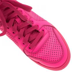 Pre Owned Gucci Neon Pink Leather Interlocking G High Top Sneakers Size 38