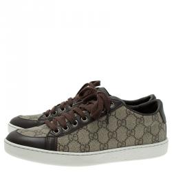 مملوكة مسبقًا Gucci Brown GG Supreme Canvas and Leather Brooklyn Sneakers Size 37