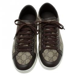 مملوكة مسبقًا Gucci Brown GG Supreme Canvas and Leather Brooklyn Sneakers Size 37