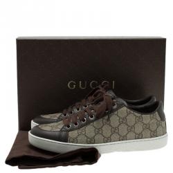 مملوكة مسبقًا Gucci Brown GG Supreme Canvas and Leather Brooklyn Sneakers Size 37
