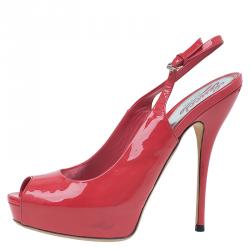 Pre Owned صندل غوتشي صوفيا جلد أحمر لامع نعل سميك بفتحة كعب مقاس 37.5