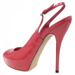 Pre Owned صندل غوتشي صوفيا جلد أحمر لامع نعل سميك بفتحة كعب مقاس 37.5