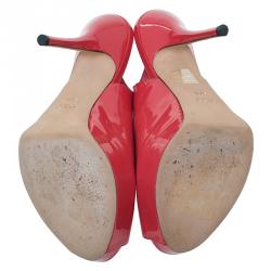 Pre Owned صندل غوتشي صوفيا جلد أحمر لامع نعل سميك بفتحة كعب مقاس 37.5