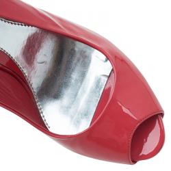 Pre Owned صندل غوتشي صوفيا جلد أحمر لامع نعل سميك بفتحة كعب مقاس 37.5