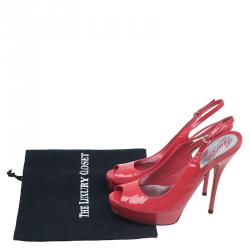 Pre Owned صندل غوتشي صوفيا جلد أحمر لامع نعل سميك بفتحة كعب مقاس 37.5