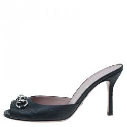 مملوكة مسبقًا Gucci Black Guccissima Leather New Hollywood Horsebit Mules Size 38