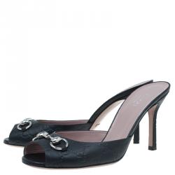 مملوكة مسبقًا Gucci Black Guccissima Leather New Hollywood Horsebit Mules Size 38