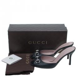 مملوكة مسبقًا Gucci Black Guccissima Leather New Hollywood Horsebit Mules Size 38